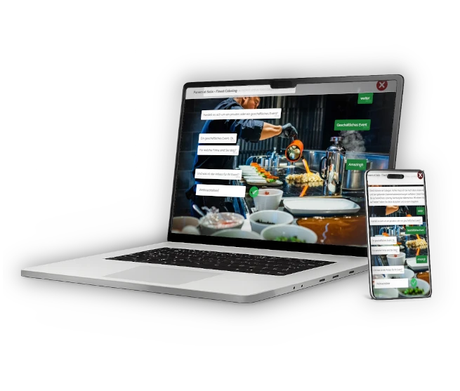 Laptop und Handy mit Catering-Eventplaner (Online System)