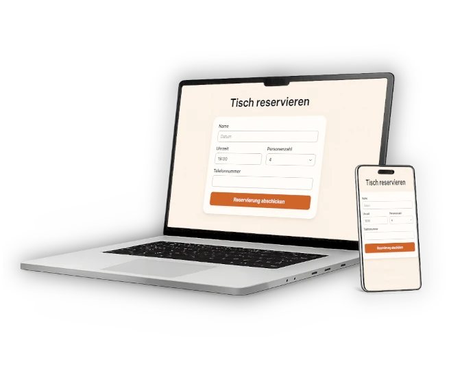 Laptop und Handy mit Restaurant-Webseite (Reservierungssystem)