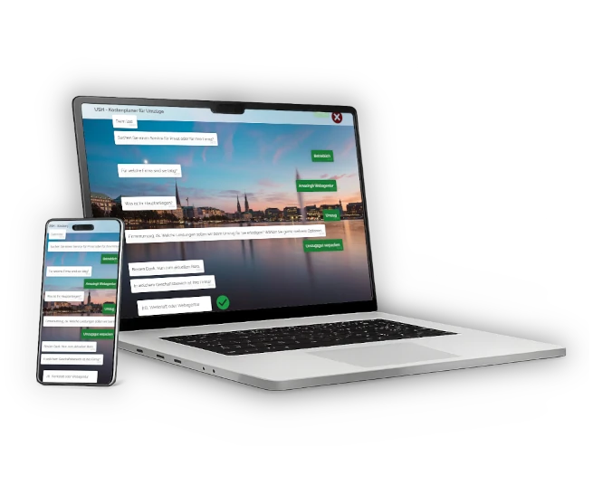 Laptop und Handy mit Webseite eines Umzugsunternehmen (Kostenplaner)